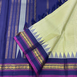 Load image into Gallery viewer, Classic Sage Green &amp; Royal Blue 1gm Zari Vintage Thread Checks Korvai Kanchipuram Handloom Silk Saree SS26895
