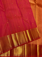 Load image into Gallery viewer, Classic Orange Pink 2gm Zari Vaira Oosi Checks Elegance Kanchipuram Handloom Silk Saree SS24738
