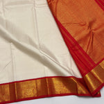 Load image into Gallery viewer, Classic White &amp; Dark Red Elegance Kanchipuram Handloom Silk Saree SS27375
