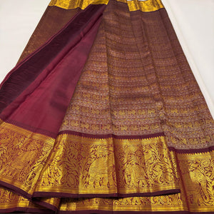 Classic Gold & Plum 2gm Zari Bridal Elegance Kanchipuram Handloom Silk Saree SS25635