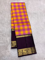 Load image into Gallery viewer, Classic Pink Checker &amp; Aubergine 2gm Zari Elegance Kanchipuram Handloom Silk Saree SS28292
