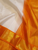 Load image into Gallery viewer, Classic White &amp; Orange Valakappu 2gm Zari Korvai Elegance Kanchipuram Handloom Silk Saree SS27920
