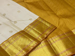 Load image into Gallery viewer, Classic Butter Beige &amp; Mustard 1gm Zari Elegance Kanchipuram Handloom Silk Saree SS28569
