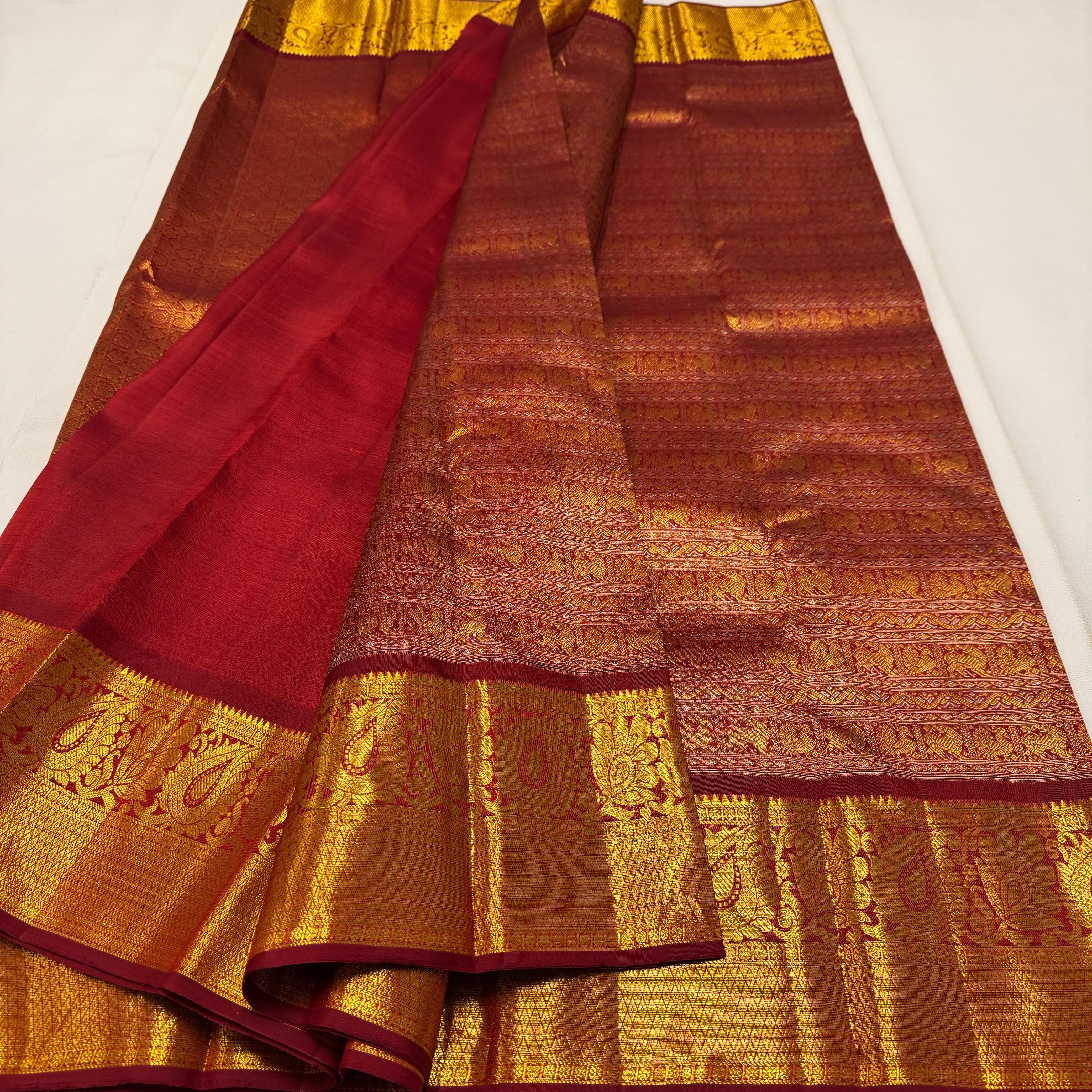 Classic Brick Maroon 2gm Zari Bridal Elegance Kanchipuram Handloom Silk Saree SS26265