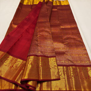 Classic Brick Maroon 2gm Zari Bridal Elegance Kanchipuram Handloom Silk Saree SS26265