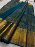 Load image into Gallery viewer, Classic Teal Blue Bridal Elegance Kanchipuram Handloom Silk Saree SS23699
