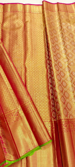 Load image into Gallery viewer, Classic Gold &amp; Red Elegance Kanchipuram Handloom Silk Saree SS24819
