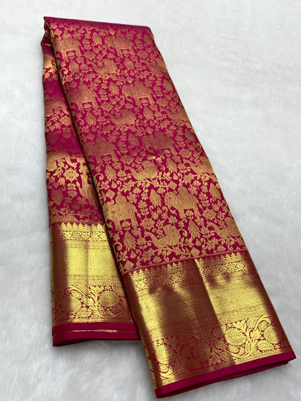 Classic Glow Pink 2gm Zari Bridal Elegance Kanchipuram Handloom Silk Saree SS25433