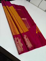 Load image into Gallery viewer, Classic Apricot Orange &amp; Deep Pink 2gm Zari Korvai Elegance Kanchipuram Handloom Silk Saree SS27105
