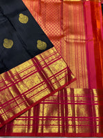 Load image into Gallery viewer, Classic Charcoal Black &amp; Brick Reddish Pink 2gm Zari Kanchipuram Handloom Silk Saree SS25825
