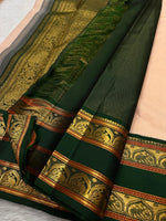 Load image into Gallery viewer, Pastel Peach &amp; Timber Green 2gm Zari Elegance Kanjivaram Handloom Silk Saree SS22937
