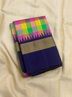 Load image into Gallery viewer, Classic Multi Lime Checker &amp; Navy Blue Elegance Kanchipuram Handloom Silk Saree SS27827
