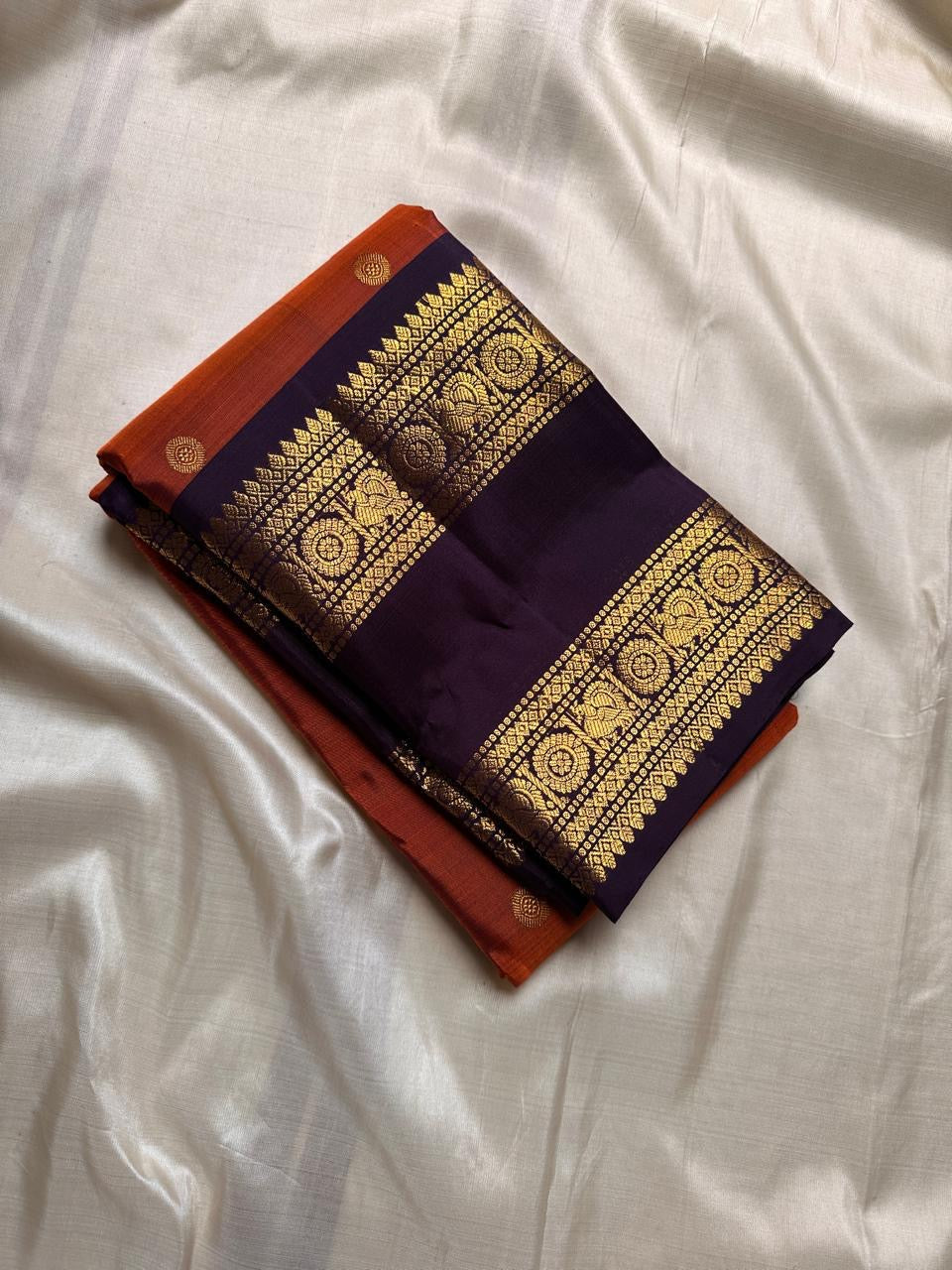 Classic Orange & Aubergine Elegance Kanchipuram Handloom Silk Saree SS24542