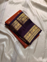 Load image into Gallery viewer, Classic Orange &amp; Aubergine Elegance Kanchipuram Handloom Silk Saree SS24542
