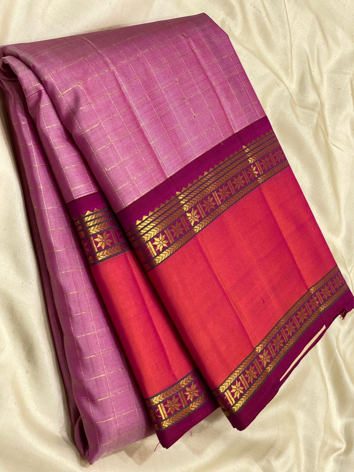 Classic Onion Pink & Dark Rose 2gm Zari Elegance Kanchipuram Handloom Silk Saree SS25318