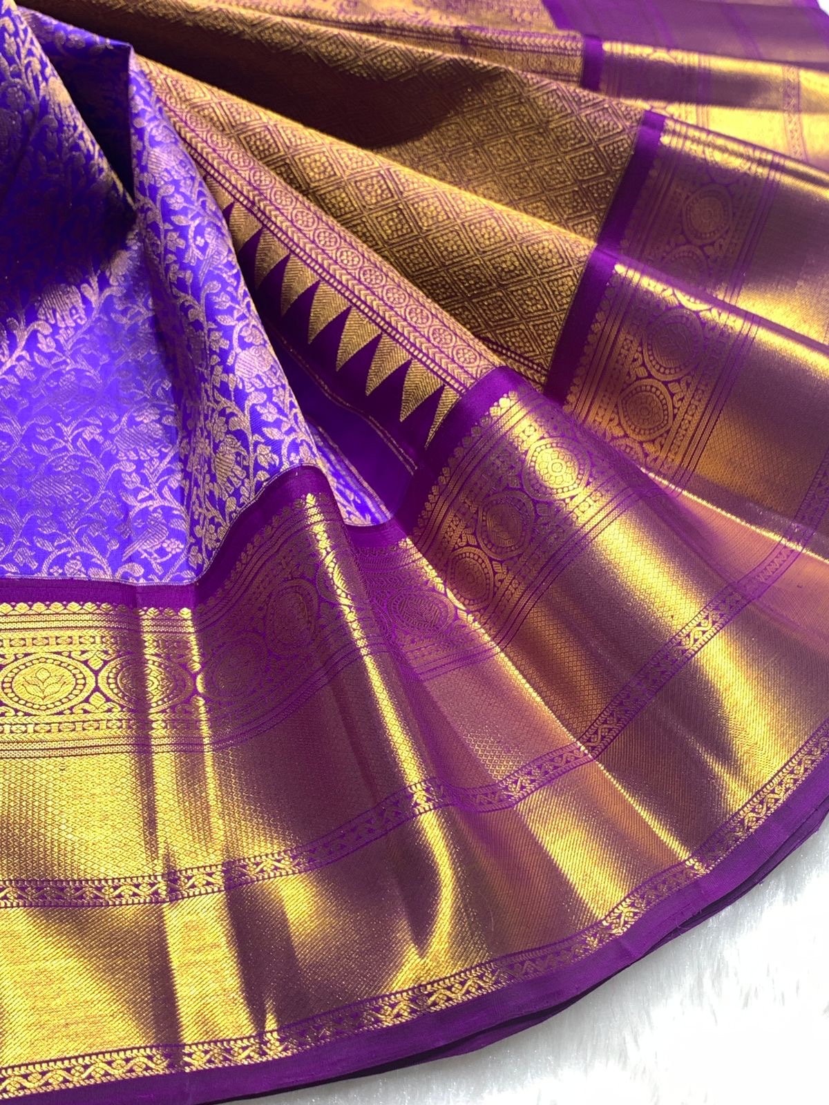 Classic Lavender & Vadamalli 2gm Zari Bridal Elegance Kanchipuram Handloom Silk Saree SS25273