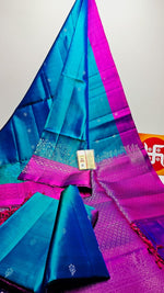 Load image into Gallery viewer, Peacock Blue &amp; Fuchsia Elegance Handloom Soft Silk Saree SS24749
