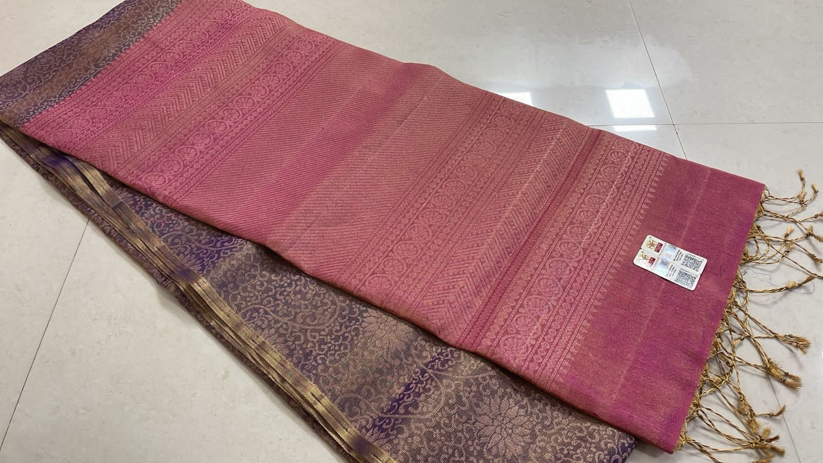 Shimmer Lavender & Pink Double Warp Elegance Handloom Soft Silk Saree SS26451