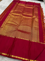 Load image into Gallery viewer, Classic Brick Orange &amp; Chilli Red 2gm Zari Korvai Checks Elegance Kanchipuram Handloom Silk Saree SS27813
