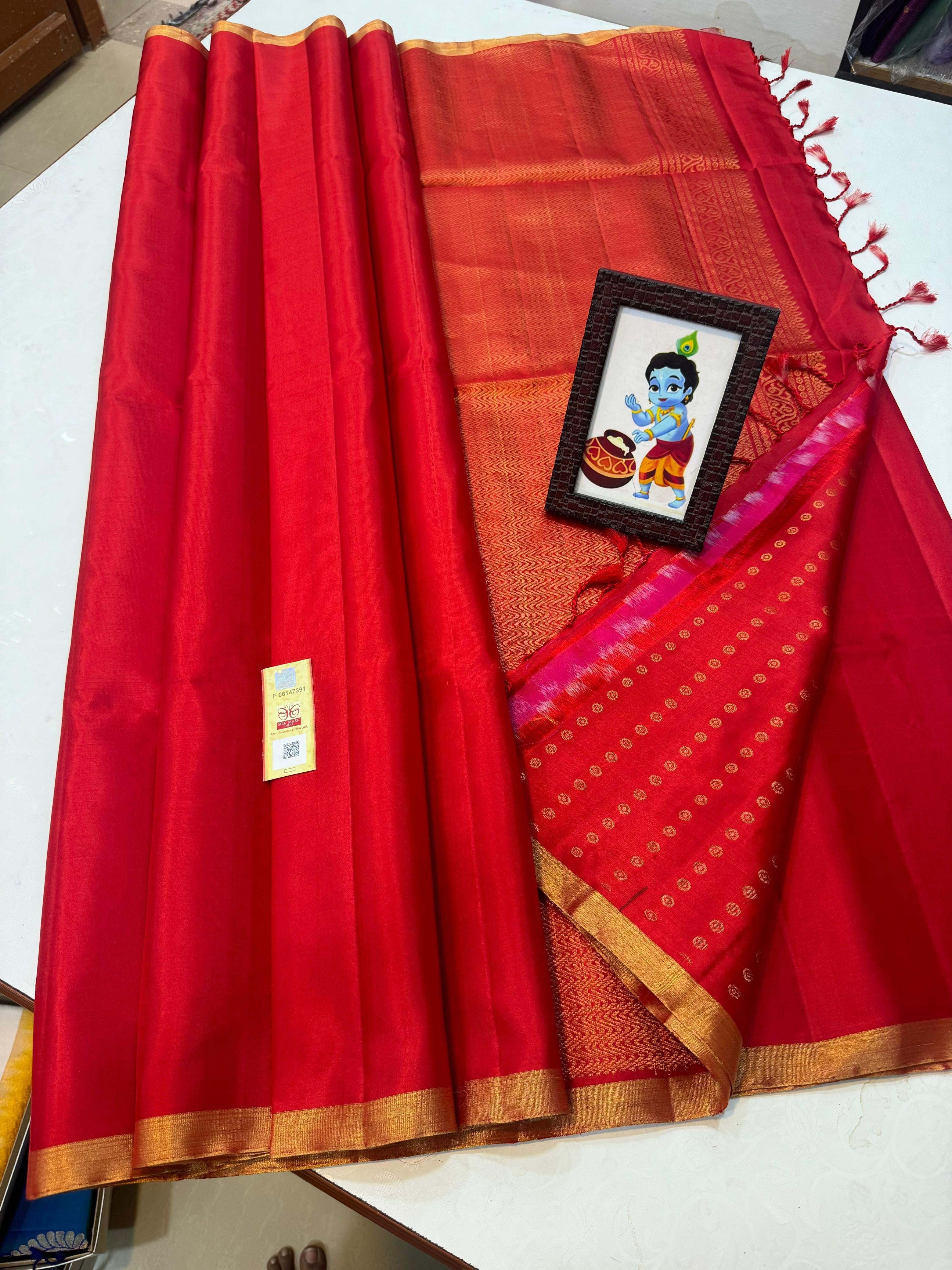 Classic Tangerine Orange Elegance Handloom Soft Silk Saree SS24124