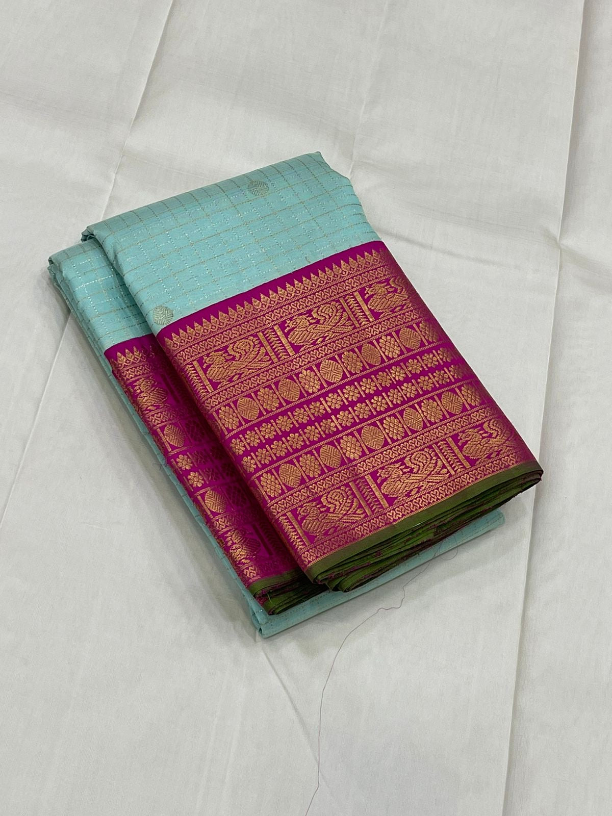 Classic Ice Blue & Deep Pink 2gm Zari Silver & Butta Korvai Elegance Kanchipuram Silk Saree SS24018