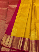 Load image into Gallery viewer, Classic Mustard Yellow &amp; Pink 2gm Zari Vaira Oosi Checks Elegance Kanjivaram Handloom Silk Saree SS23404
