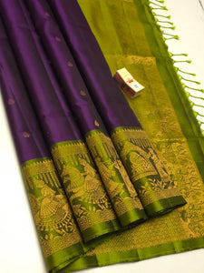 Classic Purple & Spring Green Elegance Handloom Soft Silk Saree SS24288