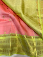 Load image into Gallery viewer, Classic Peach Rose &amp; Light Green 1gm Zari Bridal  Elegance Kanchipuram Handloom Silk Saree SS28109
