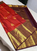 Load image into Gallery viewer, Classic Dark Orange &amp; Coffee Brown 1gm Zari Kanchipuram Handloom Silk Saree SS26545
