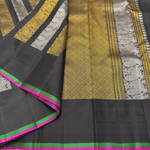 Classic Charcoal Black 2gm Zari Kanchipuram Handloom Silk Saree SS25731