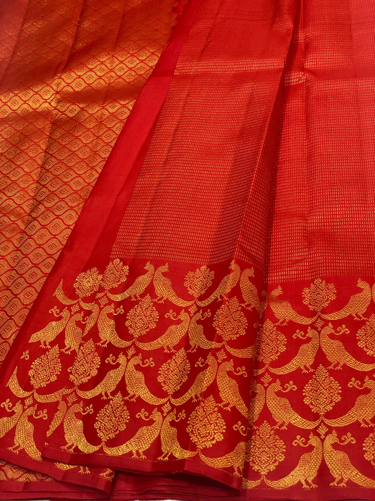 Classic Crimson Red 2gm Zari Turning Border Bridal Elegance Kanchipuram Handloom Silk Saree SS20164