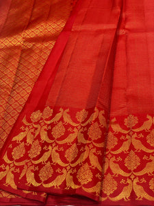 Classic Crimson Red 2gm Zari Turning Border Bridal Elegance Kanchipuram Handloom Silk Saree SS20164
