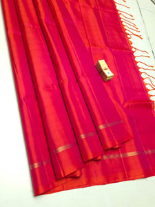 Classic Orange Rose Elegance Plain Handloom Soft Silk Saree SS26440