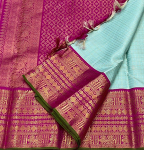 Classic Ice Blue & Deep Pink 2gm Zari Silver & Butta Korvai Elegance Kanchipuram Silk Saree SS24018