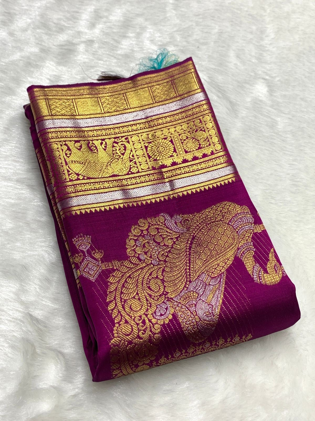 Classic Wine Red & Sea Green 2gm Zari Kanchipuram Handloom Silk Saree SS26005