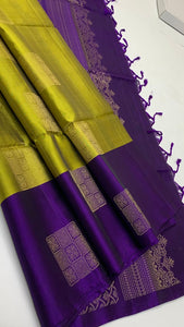 Lime Green & Violet Elegance Handloom Soft Silk Saree SS23256