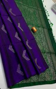 Classic Violet & Green Double Warp Elegance Handloom Soft Silk Saree SS23229