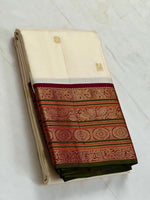 Load image into Gallery viewer, Classic Butter Cream &amp; Barn Red 2gm Zari Bridal Elegance Kanchipuram Handloom Silk Saree SS25460

