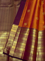 Load image into Gallery viewer, Classic Apricot Orange &amp; Dark Plum 2gm Zari Vaira Oosi Checks Elegance Kanchipuram Handloom Silk Saree SS28081
