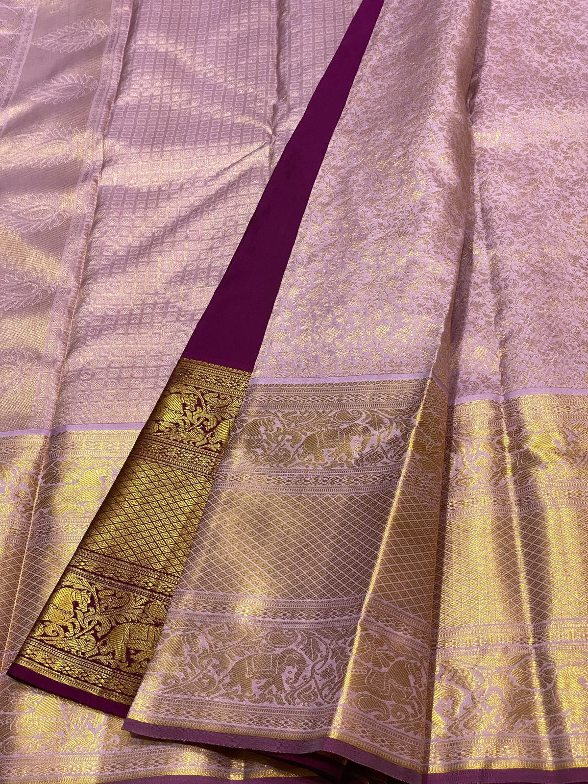 Shimmer Lavender Mauve Brocade 2gm Zari Bridal Elegance Kanchipuram Handloom Silk Saree SS24377