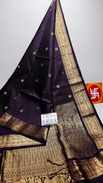 Load image into Gallery viewer, Classic Plum Aubergine Gold &amp; Silver Zari Double Warp Handloom Soft Silk Saree SS27854
