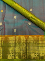 Load image into Gallery viewer, Classic Peacock Green &amp; Olive Green 2gm Gold Zari Elegance Kanchipuram Silk Saree SS23856
