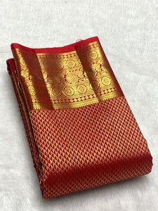 Classic Dark Orange Red 2gm Zari Bridal Elegance Kanchipuram Handloom Silk Saree SS26494