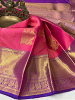 Load image into Gallery viewer, Classic Rose &amp; Purple 2gm Zari Bridal Elegance Kanchipuram Handloom Silk Saree SS23760
