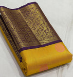 Load image into Gallery viewer, Classic Sunny Yellow &amp; Berry Purple 3gm Zari Elegance Kanchipuram Handloom Silk Saree SS24454
