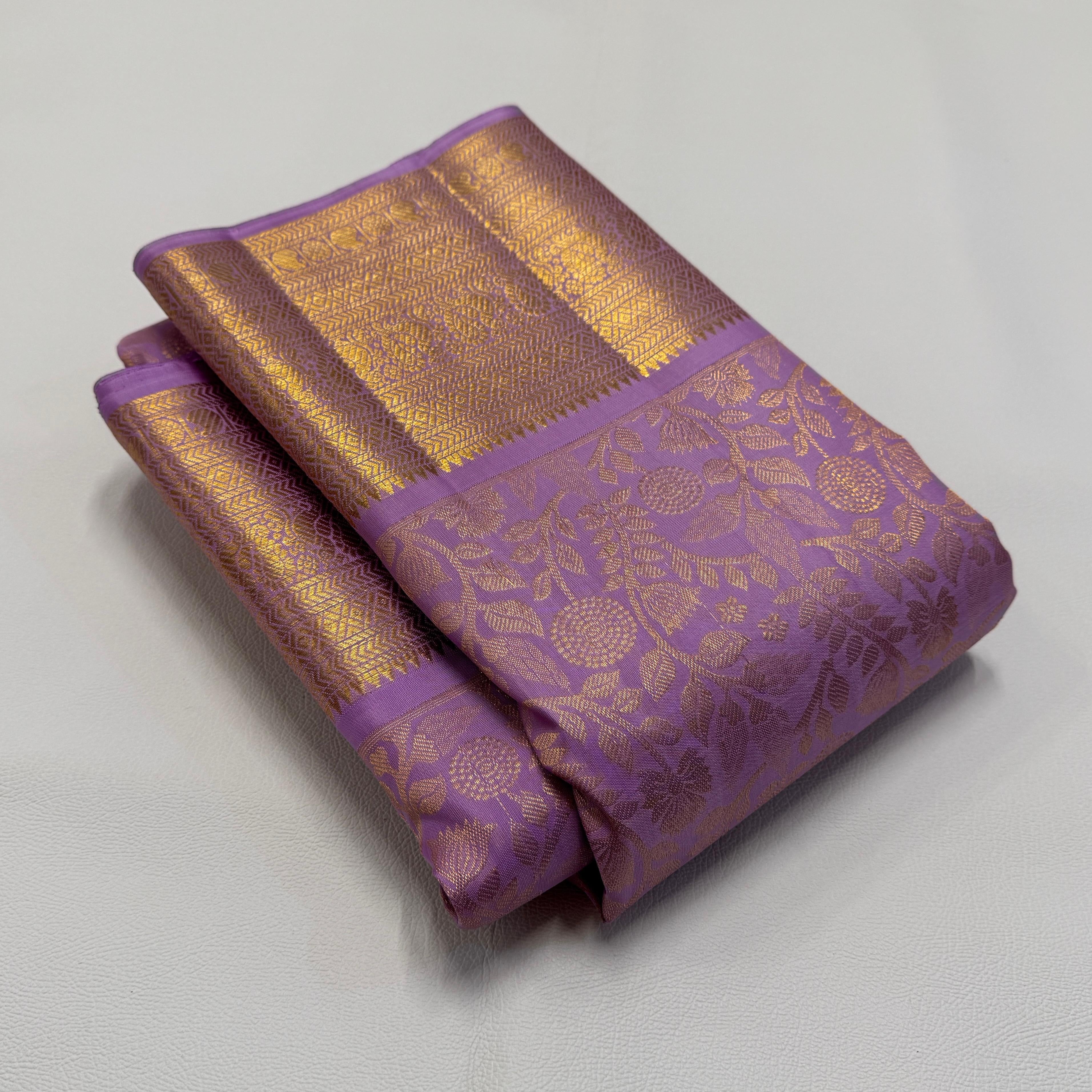 Classic Pastel Lilac 1gm Zari Bridal Elegance Kanchipuram Handloom Silk Saree SS23835