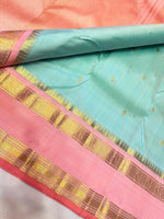 Load image into Gallery viewer, Classic Pastel Aqua &amp; Baby Pink Silver Zari Gatti Elegance Kanchipuram Handloom Silk Saree SS27822
