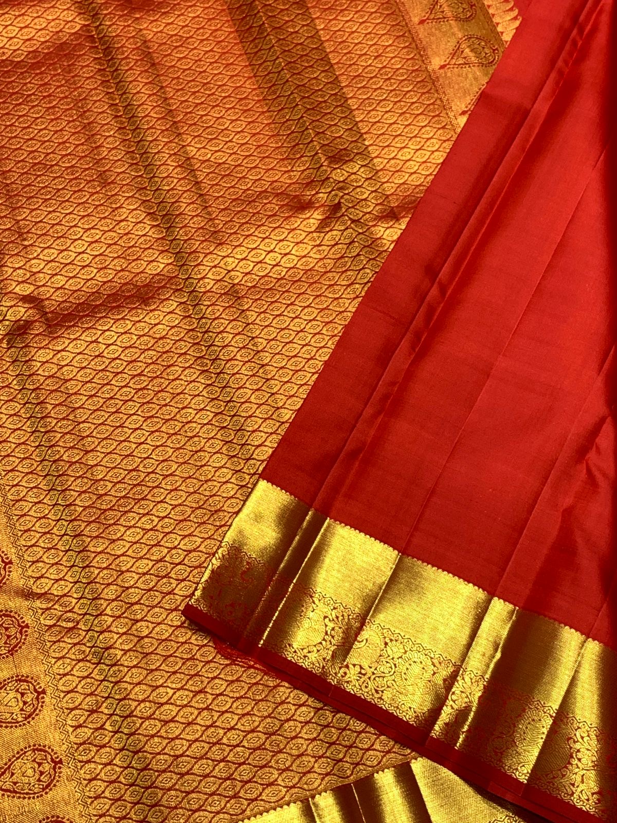 Classic Brick Orange 2gm Zari Bridal Elegance Kanchipuram Handloom Silk Saree SS25721