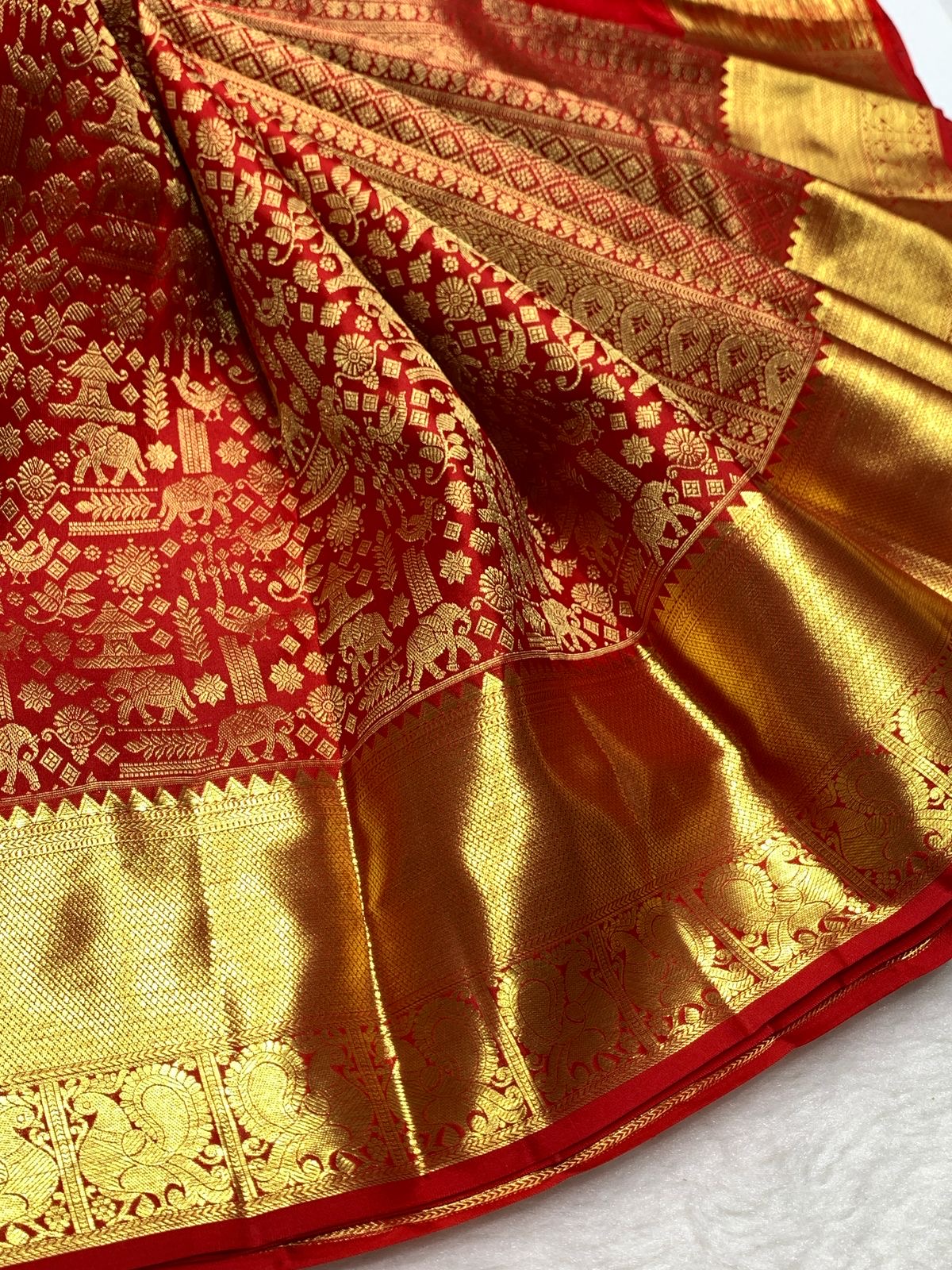 Classic Crimson Red Bridal Elegance Kanchipuram Handloom Silk Saree SS24858