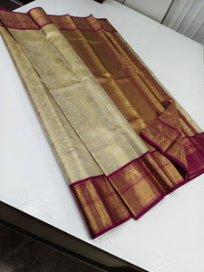 Classic Pearl White & Deep Pink 2gm Zari Bridal Elegance Kanchipuram Handloom Silk Saree SS23872